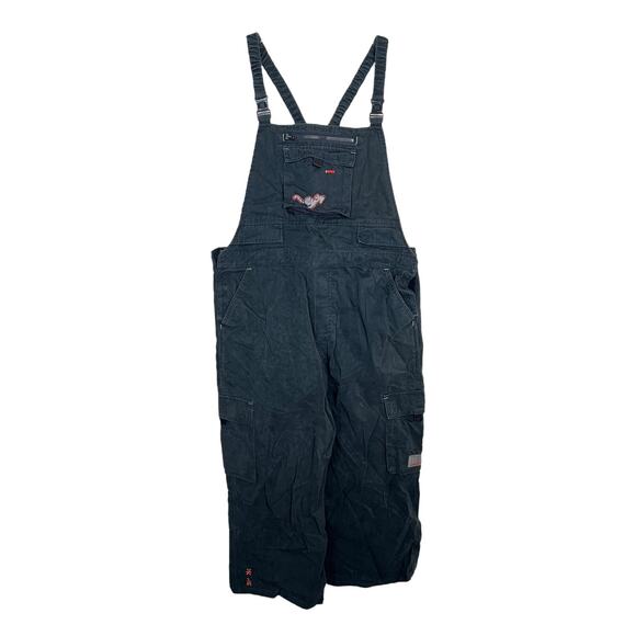 Disney VTG Y2K Pooh Tigger Cargo Wide Leg Cropped Overalls Black L Large - Picture 1 of 8